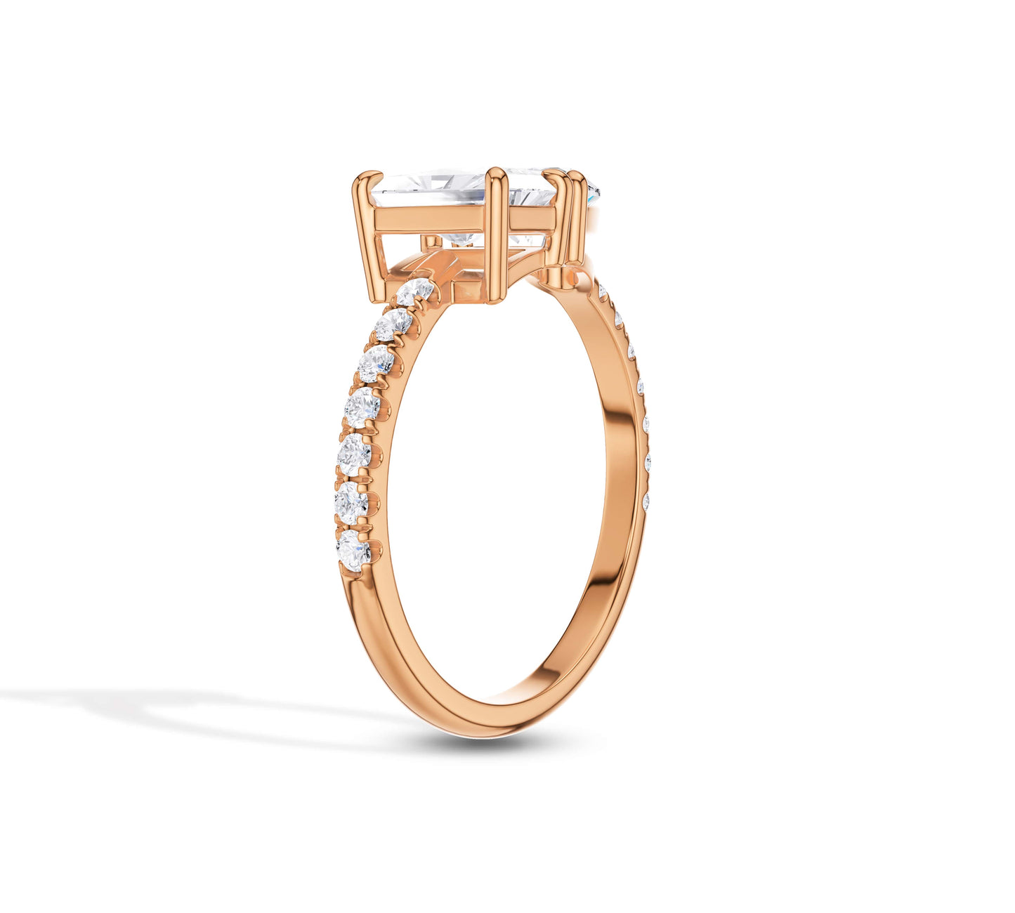 Gold band with radiant heart diamonds