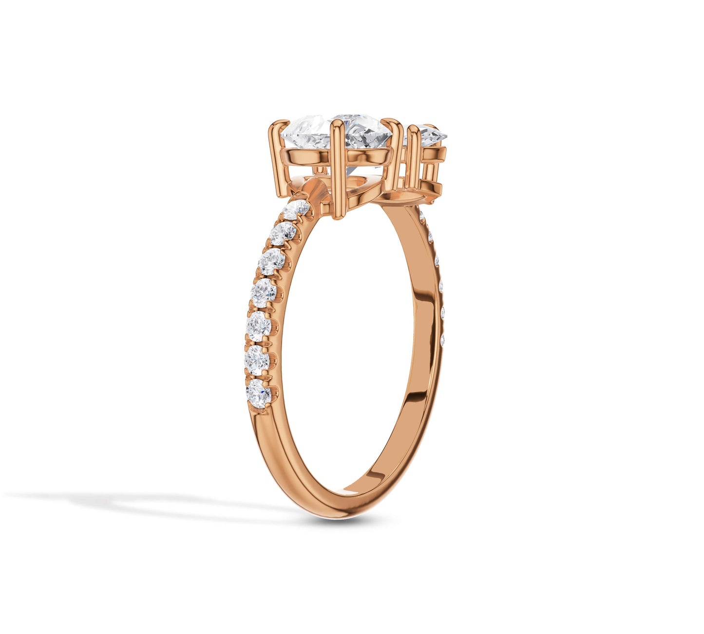 Designer rose gold dual diamond ring with brilliant side stones