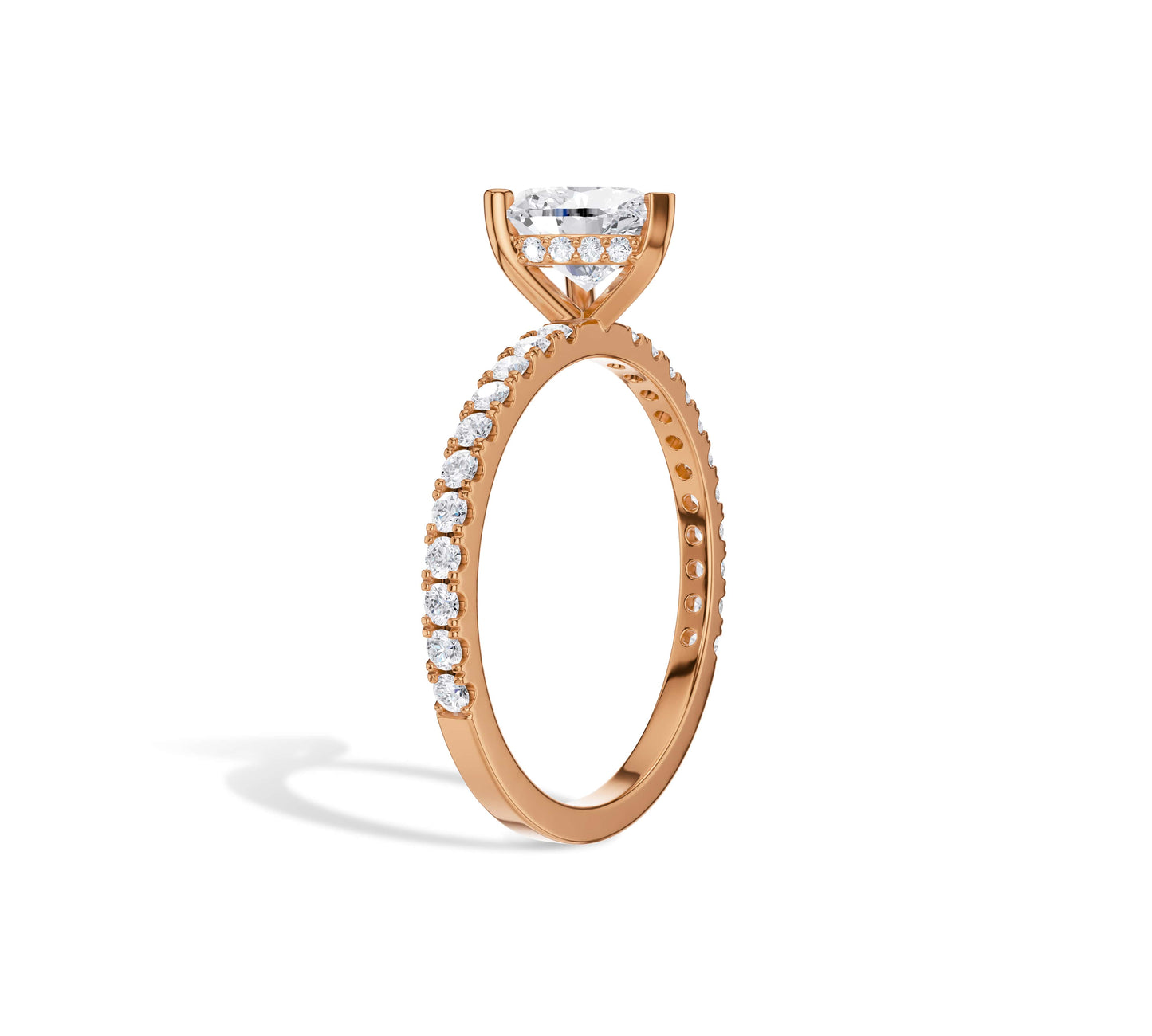 Rose tone heart engagement ring with lab diamond