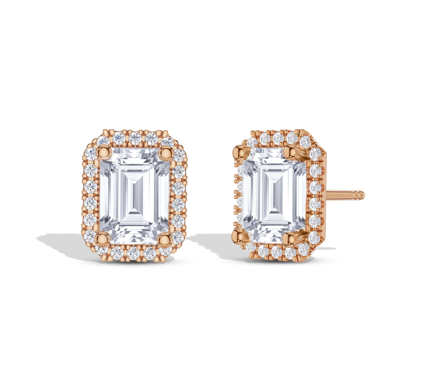 Emerald shape halo earrings for women