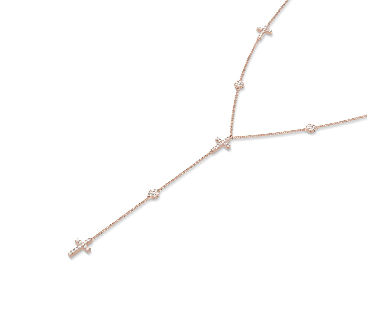 Dainty rose gold necklace with a diamond and cross drop