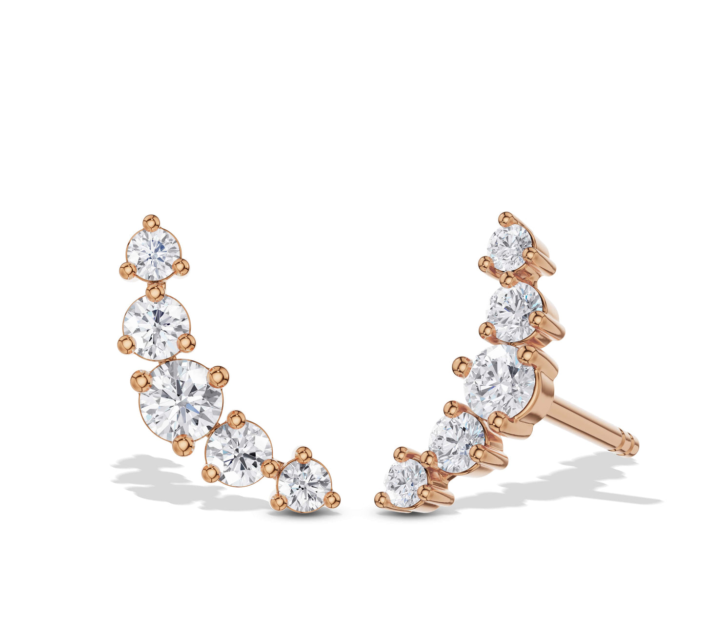 14K rose gold graduated climber earrings with lab-created gems