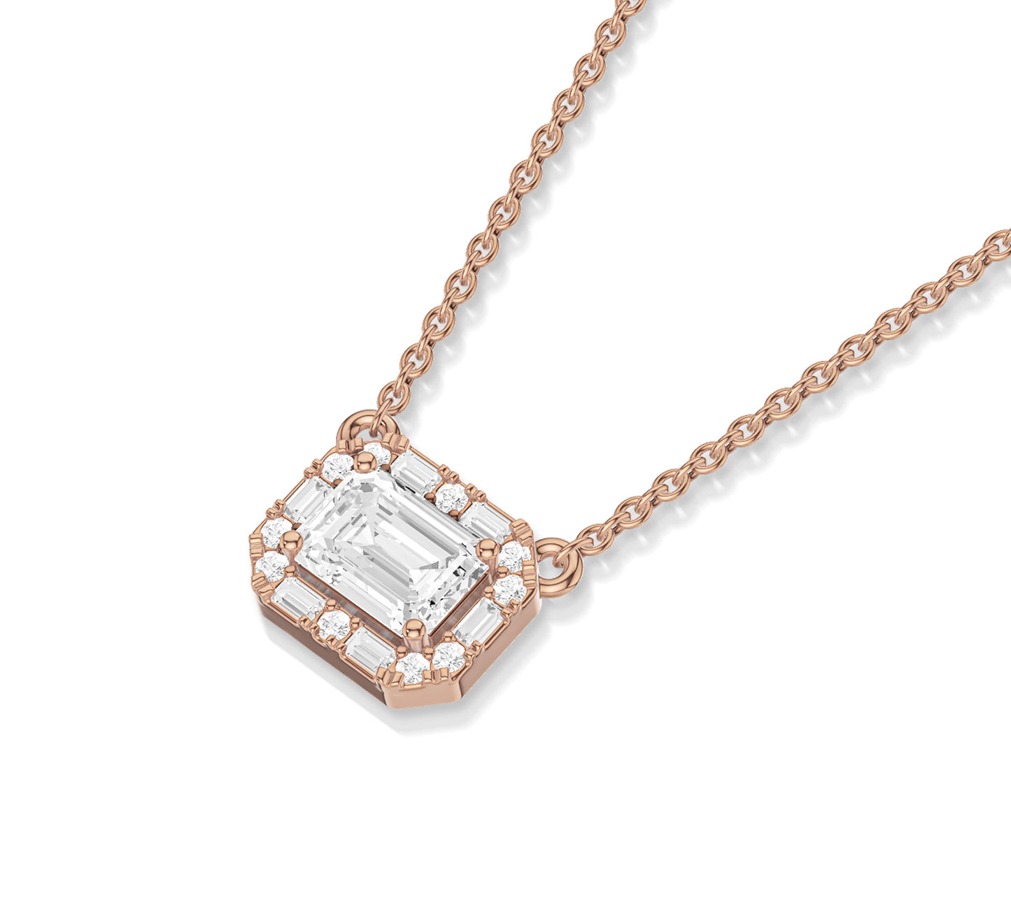 Classic emerald cut diamond framed in a halo