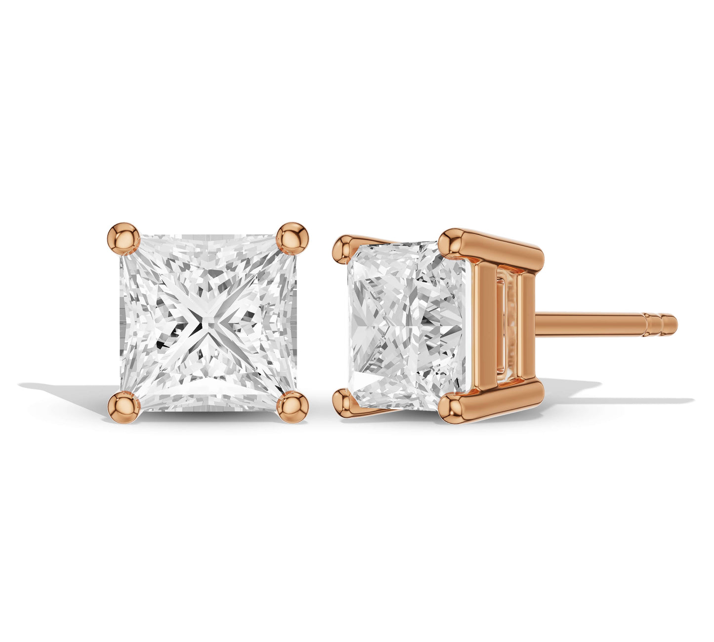 Close-up of princess cut diamond earring