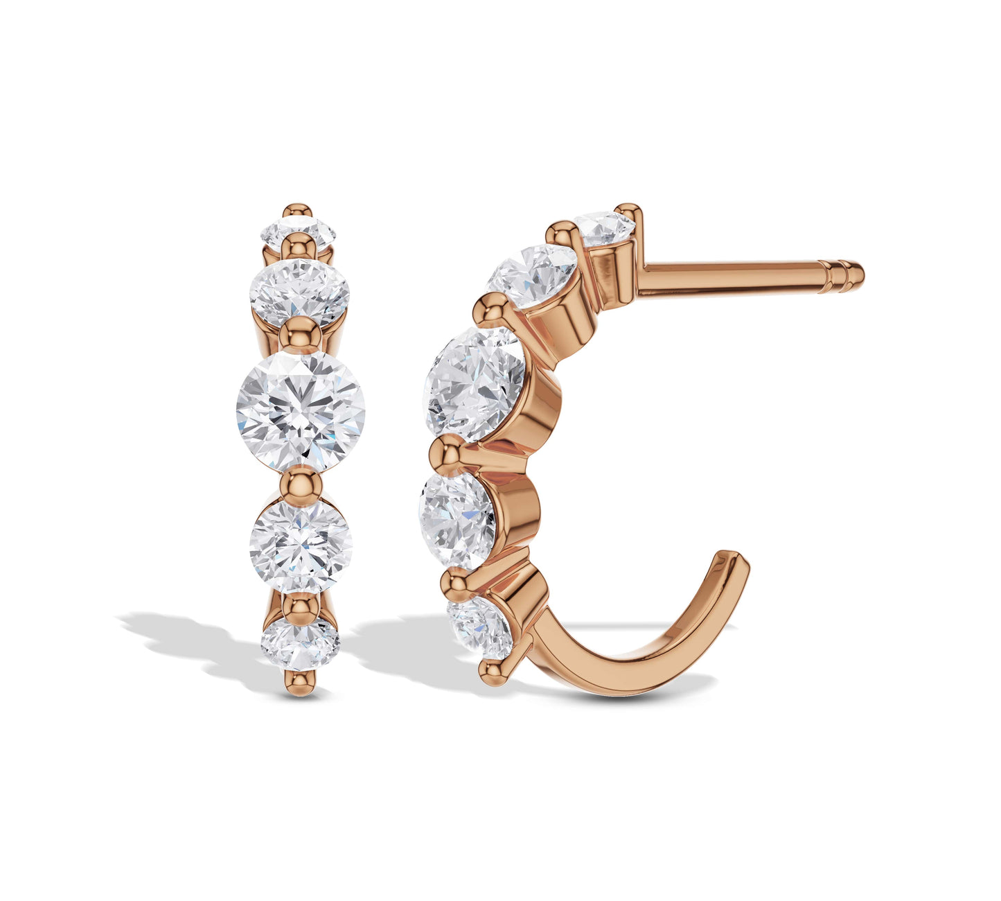 Graduated rose gold diamond mini hoops