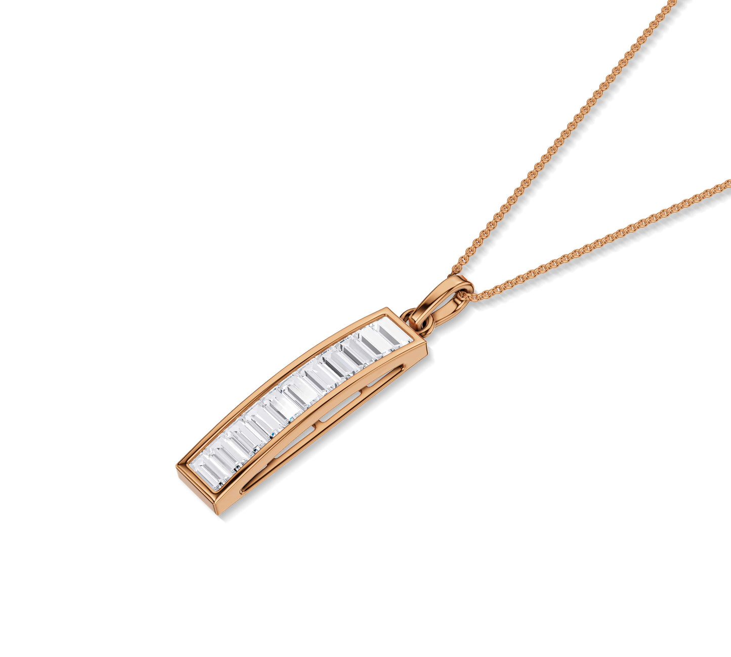Lab diamond baguette pendant in polished Rose gold