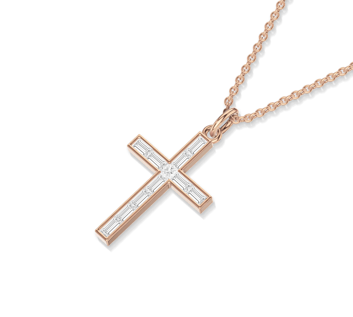 diamond baguette cross necklace