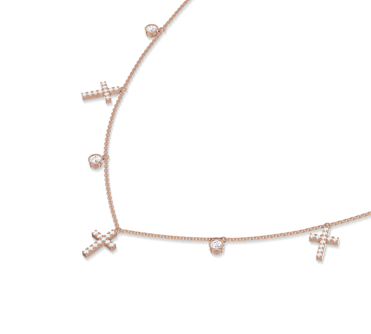 14K rose gold diamond and cross layered necklace