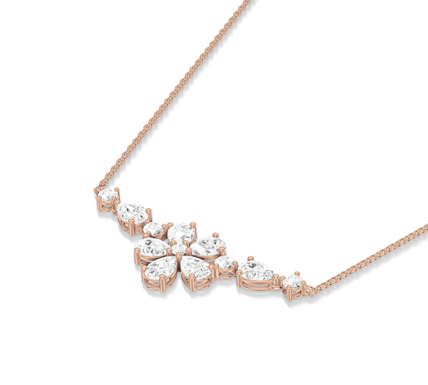 Pear cut and marquise diamond flower necklace