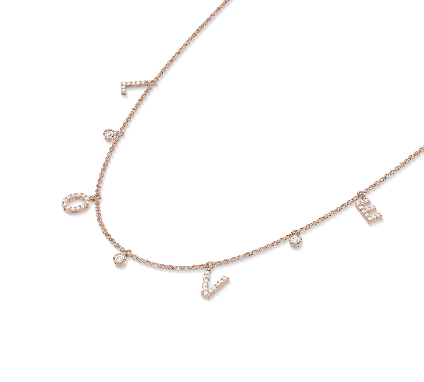 14K gold word necklace spelling LOVE