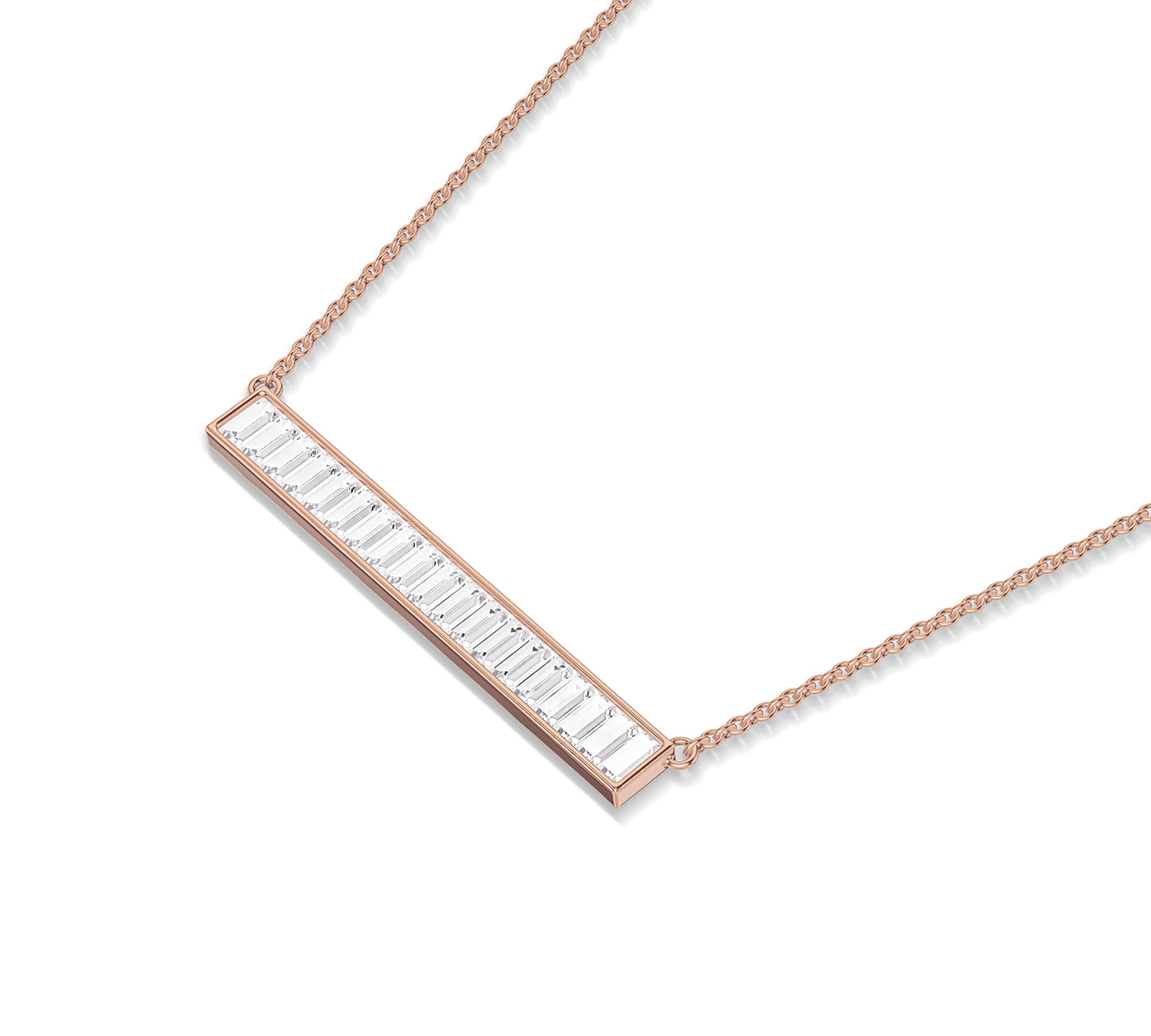 Channel set baguette diamond bar pendant in 14K gold