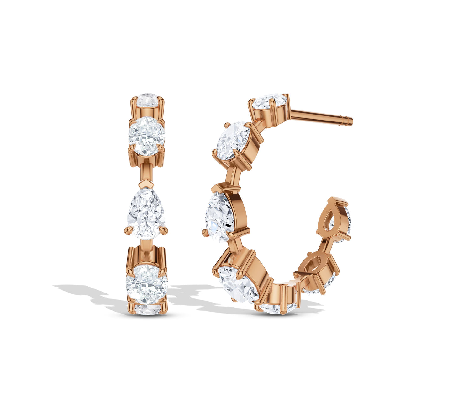 Oval and pear cut lab diamond hoop earrings