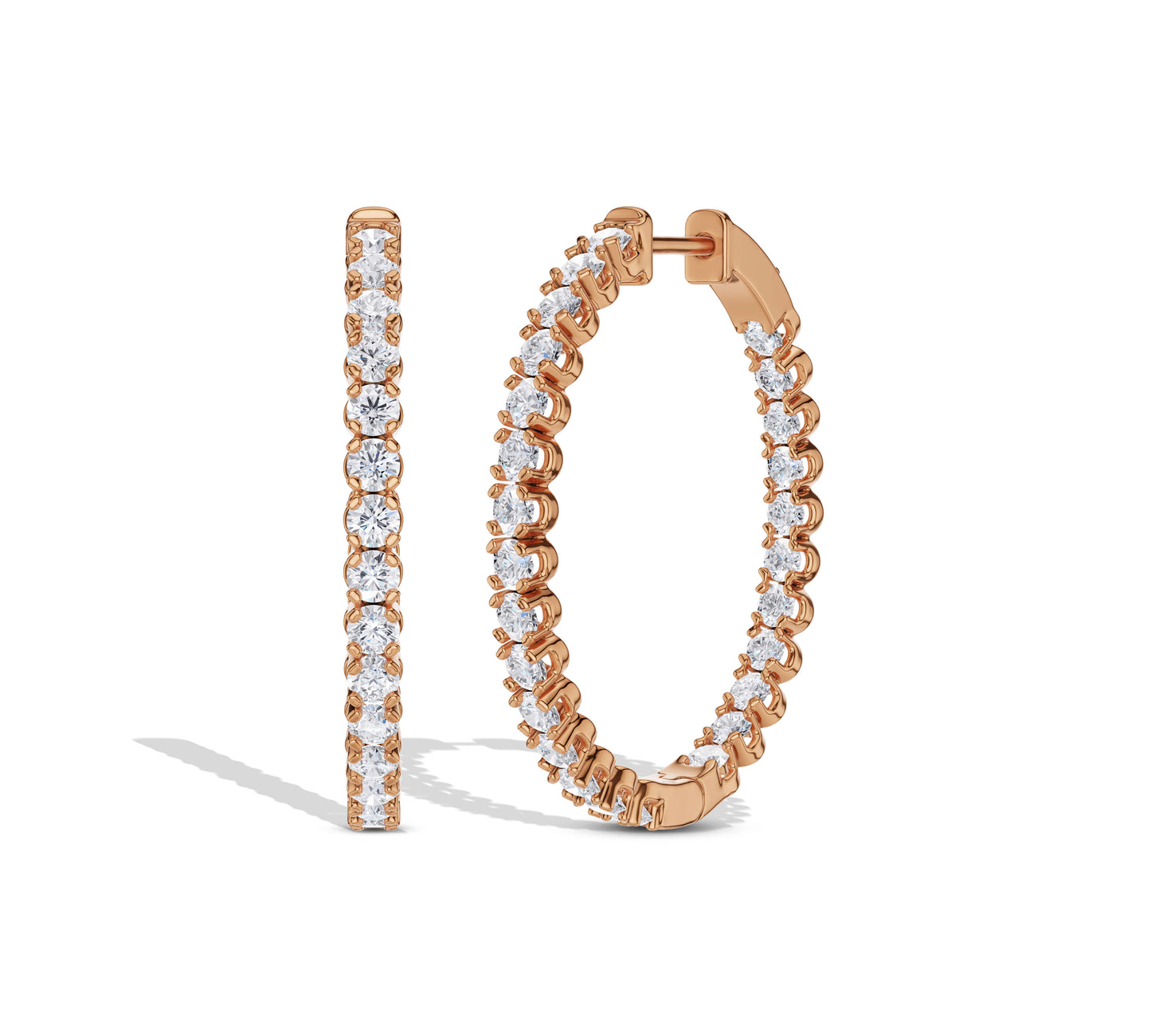 Full view of round cut diamond hoops