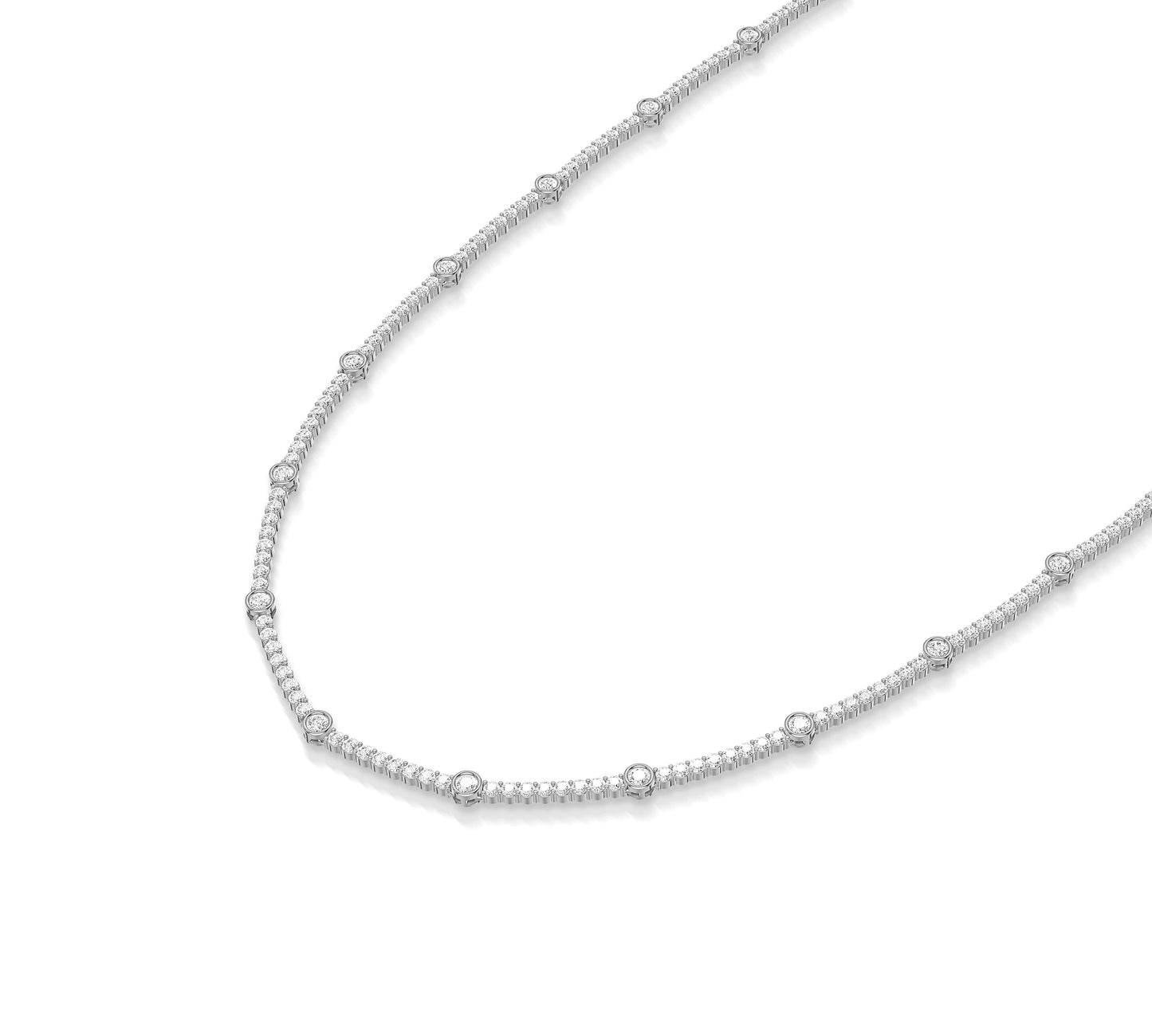 Bezel set moissanite necklace for dainty and minimal look.
