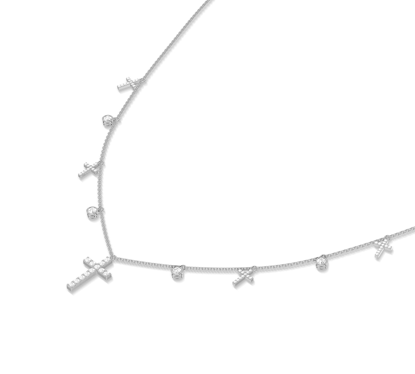 Small charm necklace with crosses and diamonds