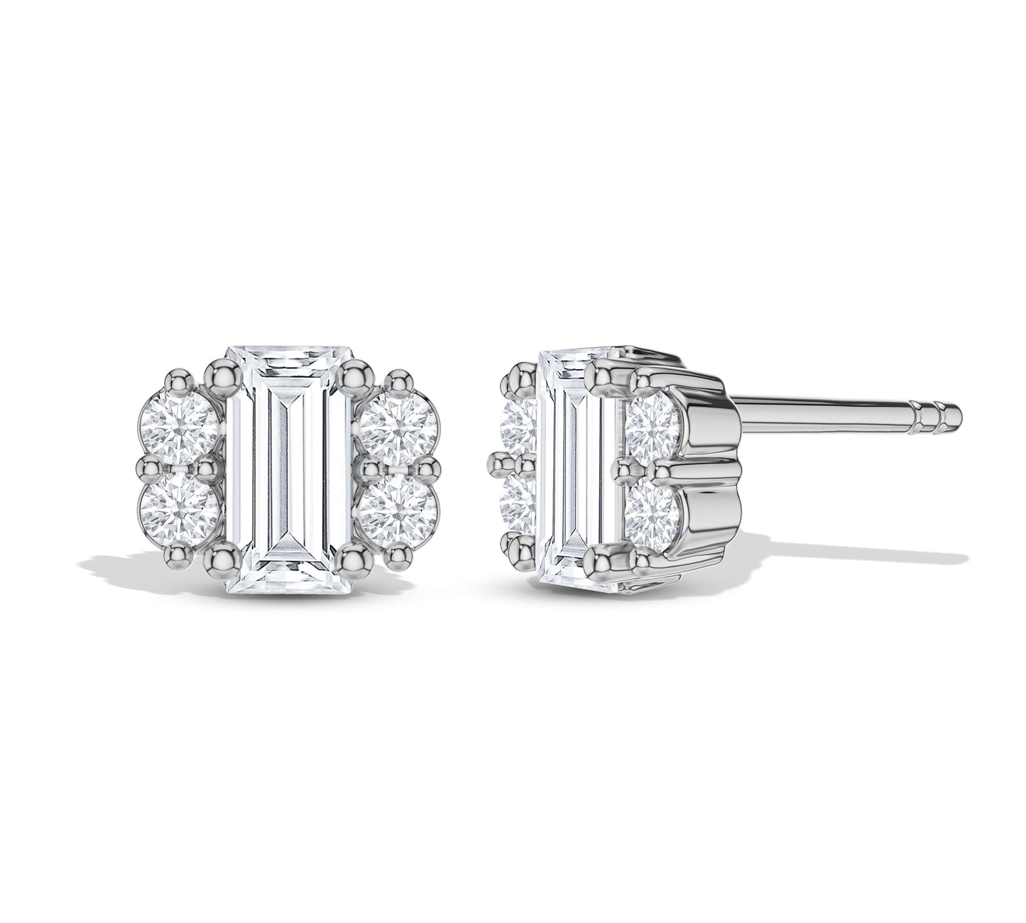 Classic white gold stud earrings with mixed diamonds