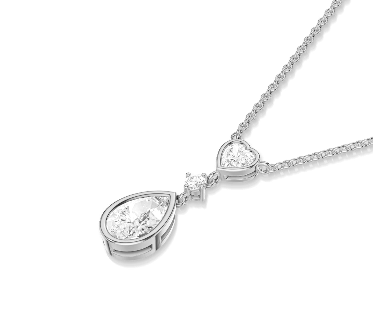 heart and pear diamond drop necklace