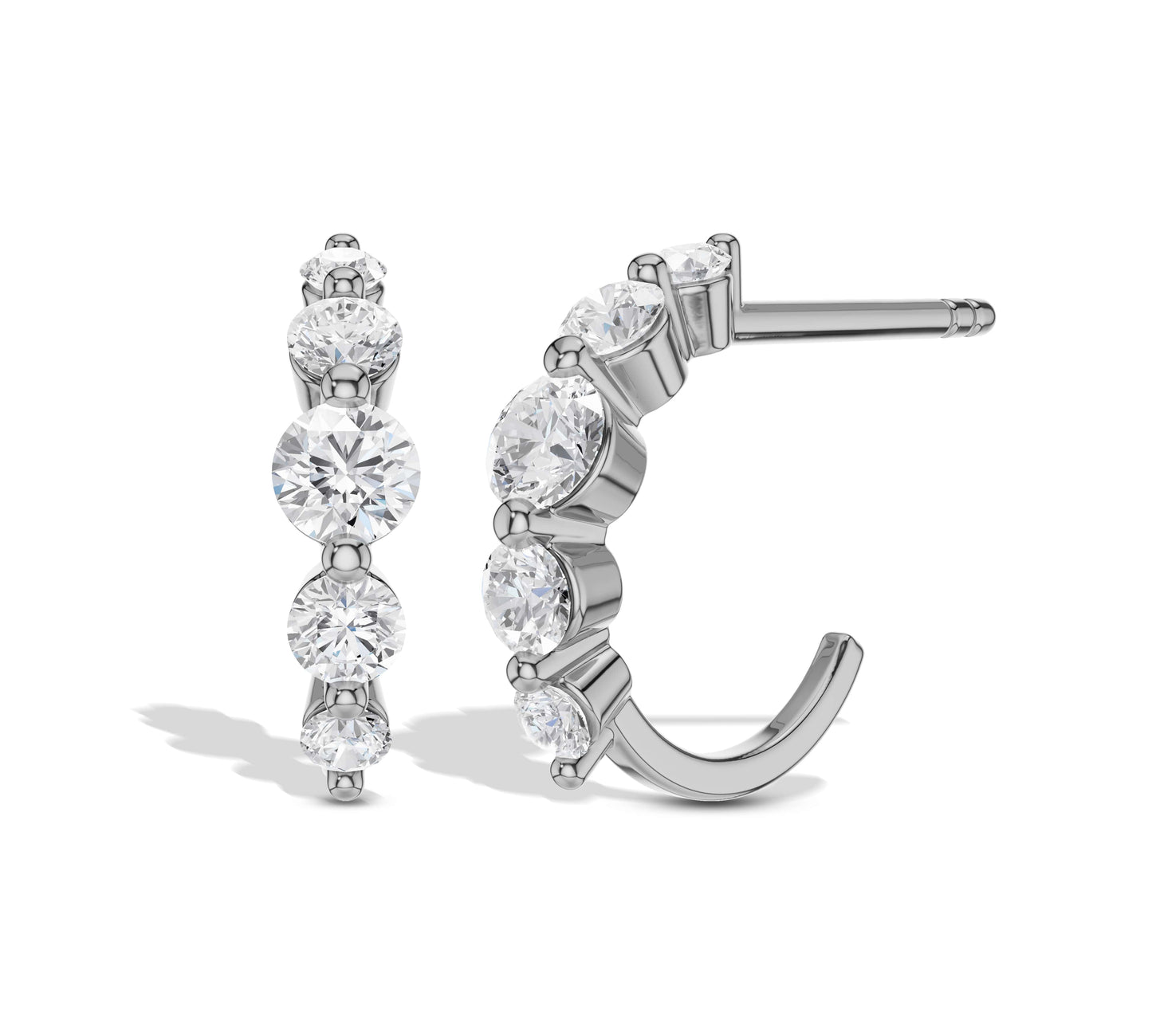 Curved rose gold earrings with round diamonds