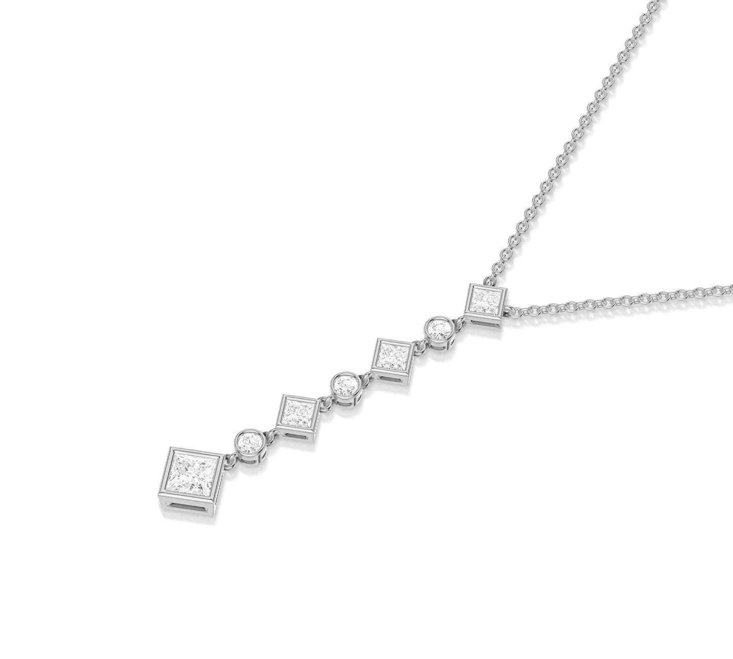 princess diamond bezel set necklace