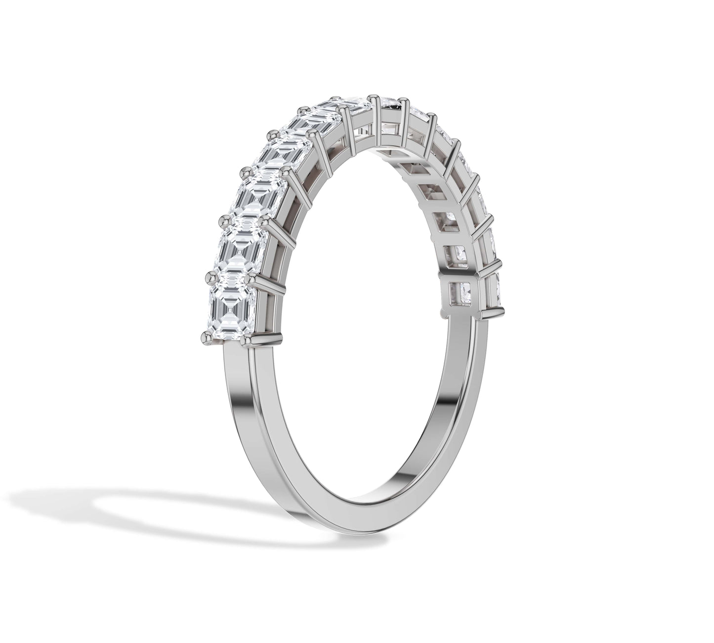 asscher cut wedding band in white gold