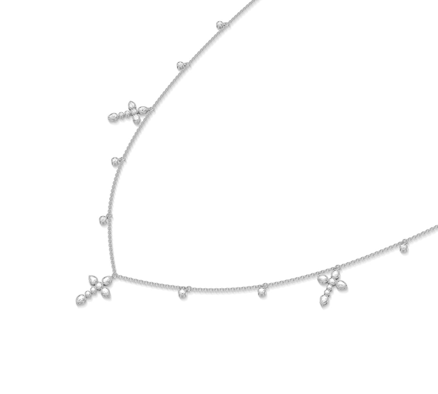 14K white gold necklace with pear-shaped cluster cross