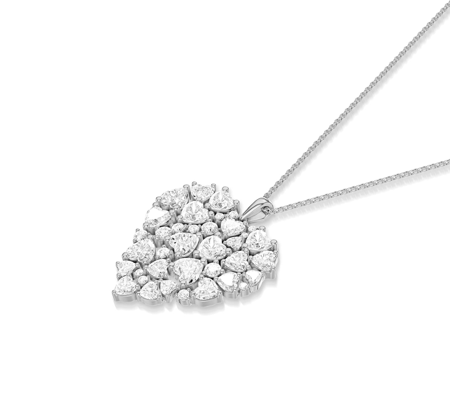Designer heart diamond pendant with mixed cuts