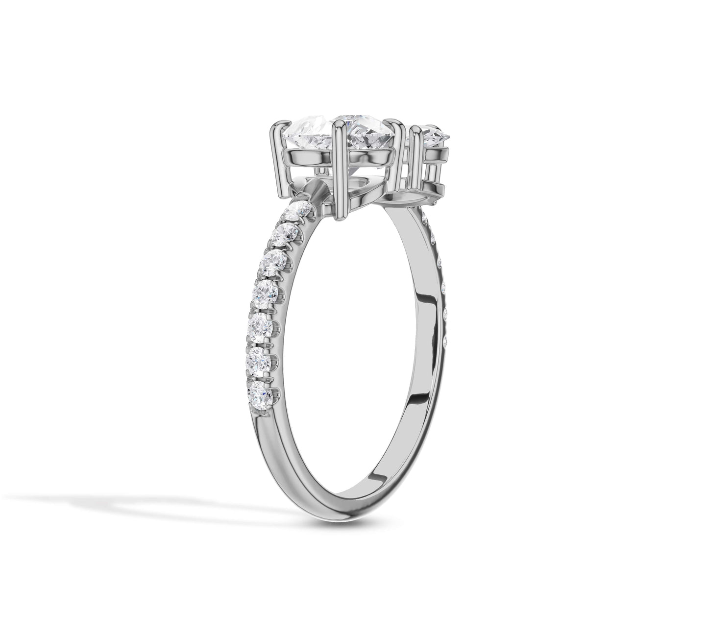 White gold engagement band with lab diamonds and pave sides