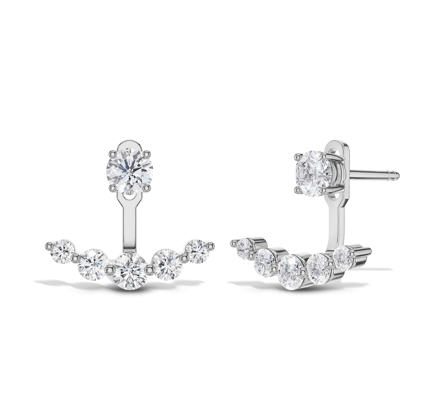 Dainty white gold jacket earrings with diamonds