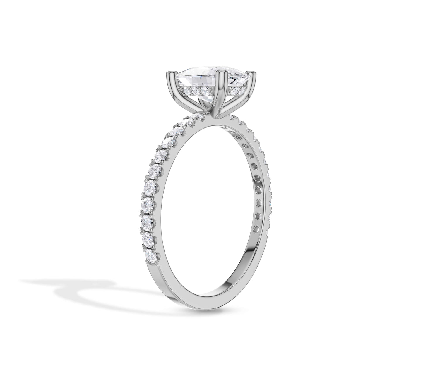 Sleek white gold ring with cushion cut center