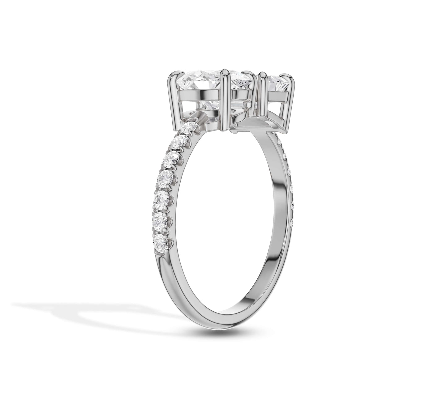 White gold dual engagement ring with pavé diamonds