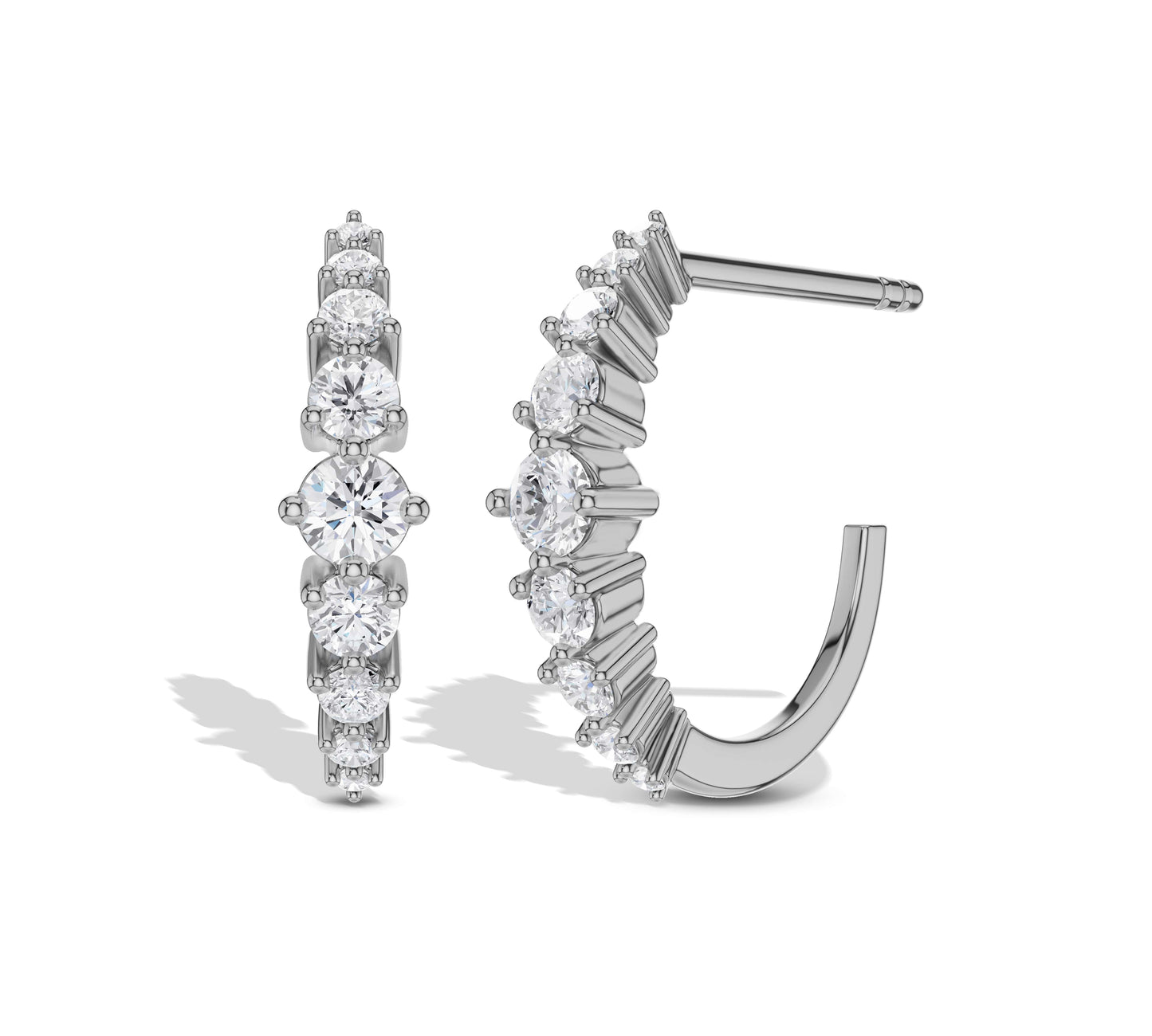 White gold diamond huggie earrings with moissanite