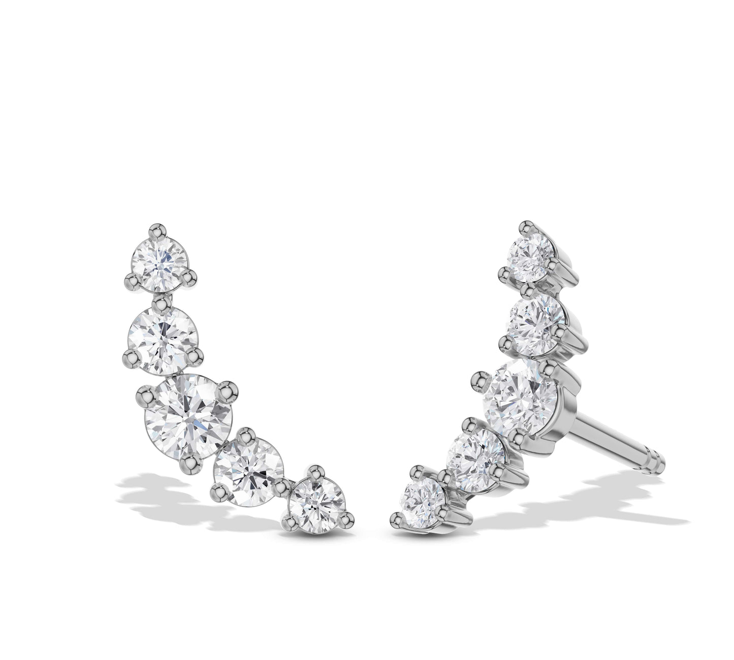 14K white gold ear climbers with sparkling moissanite