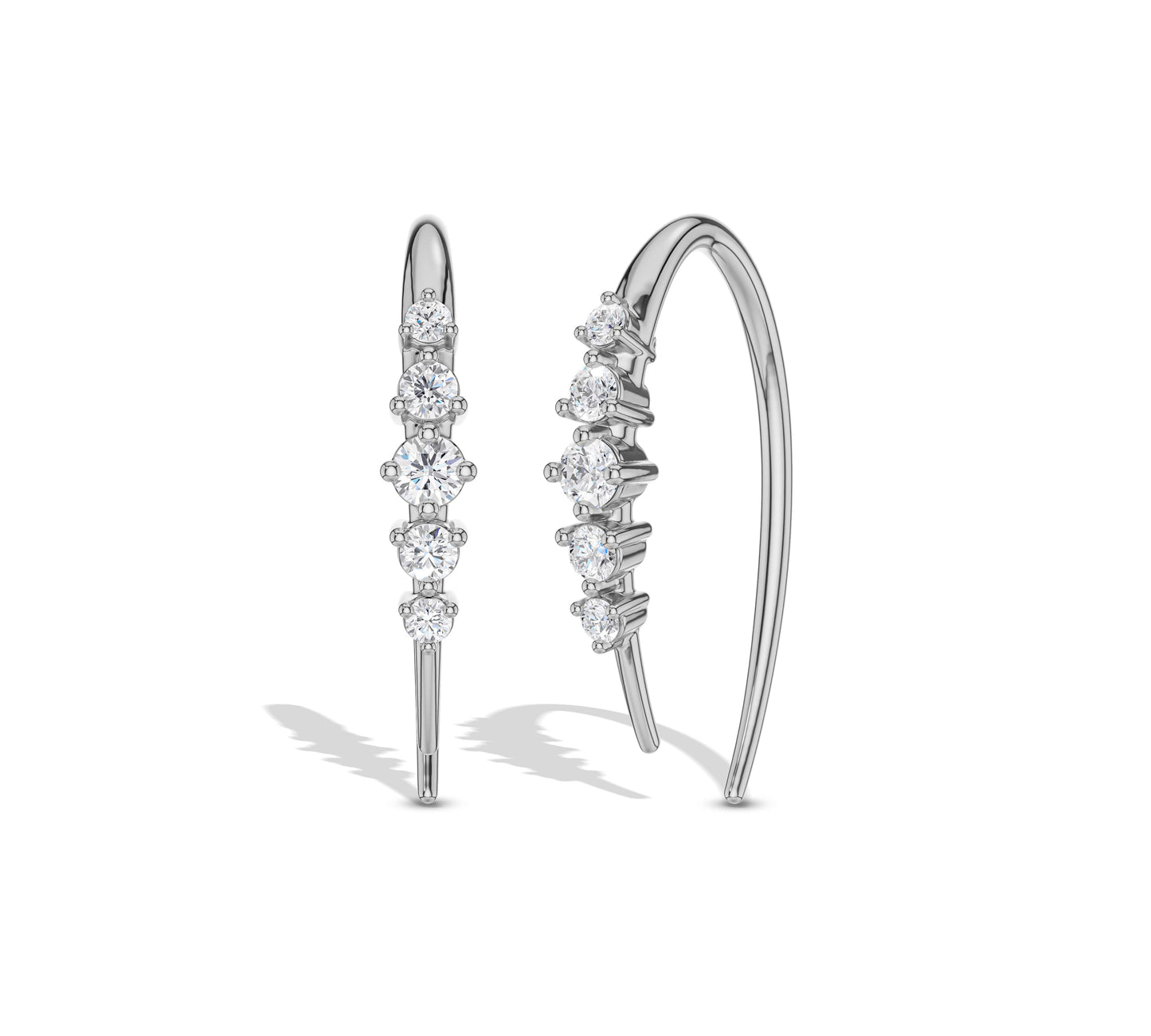 White gold graduated diamond ear hooks