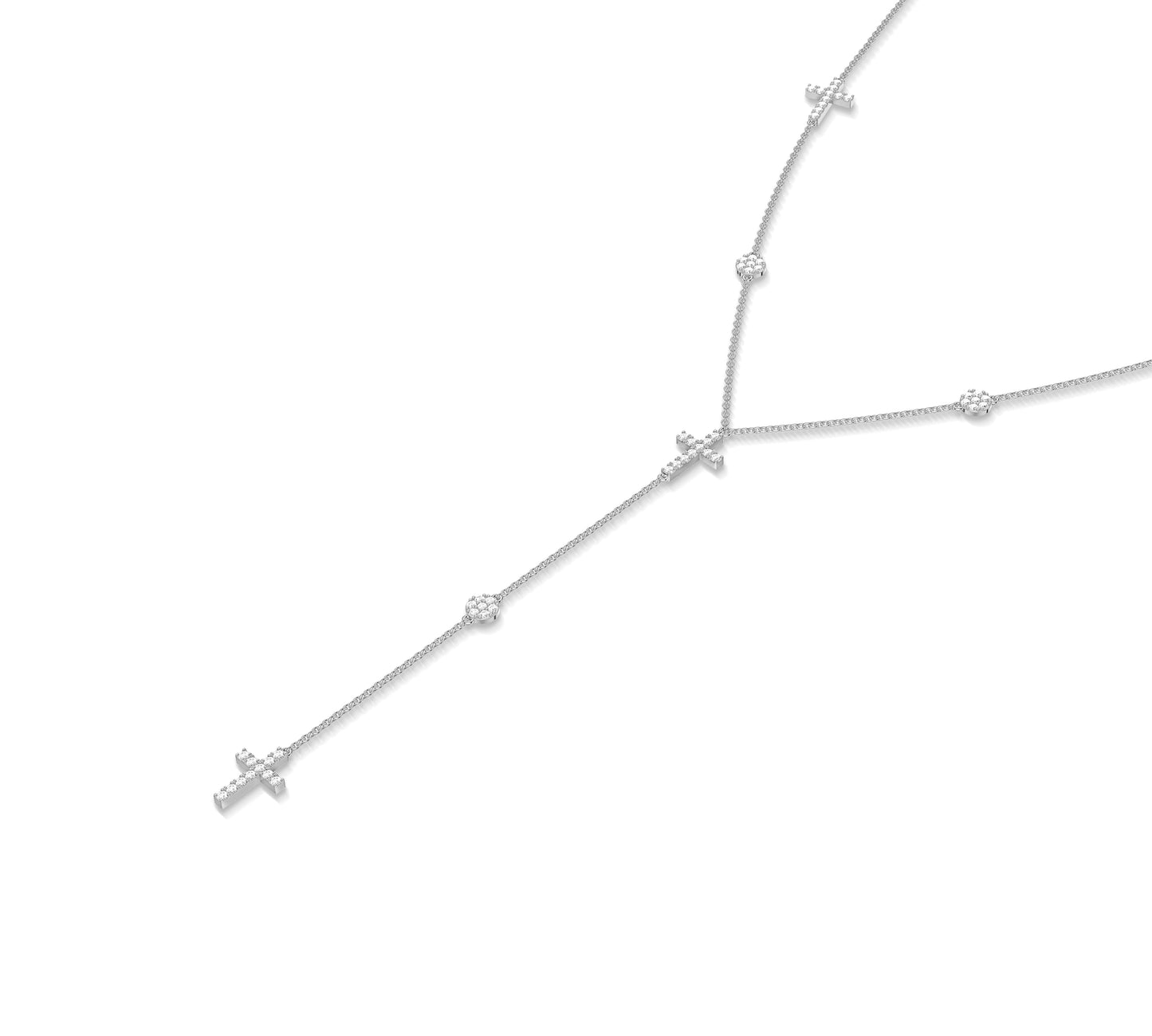 14K white gold diamond station lariat necklace