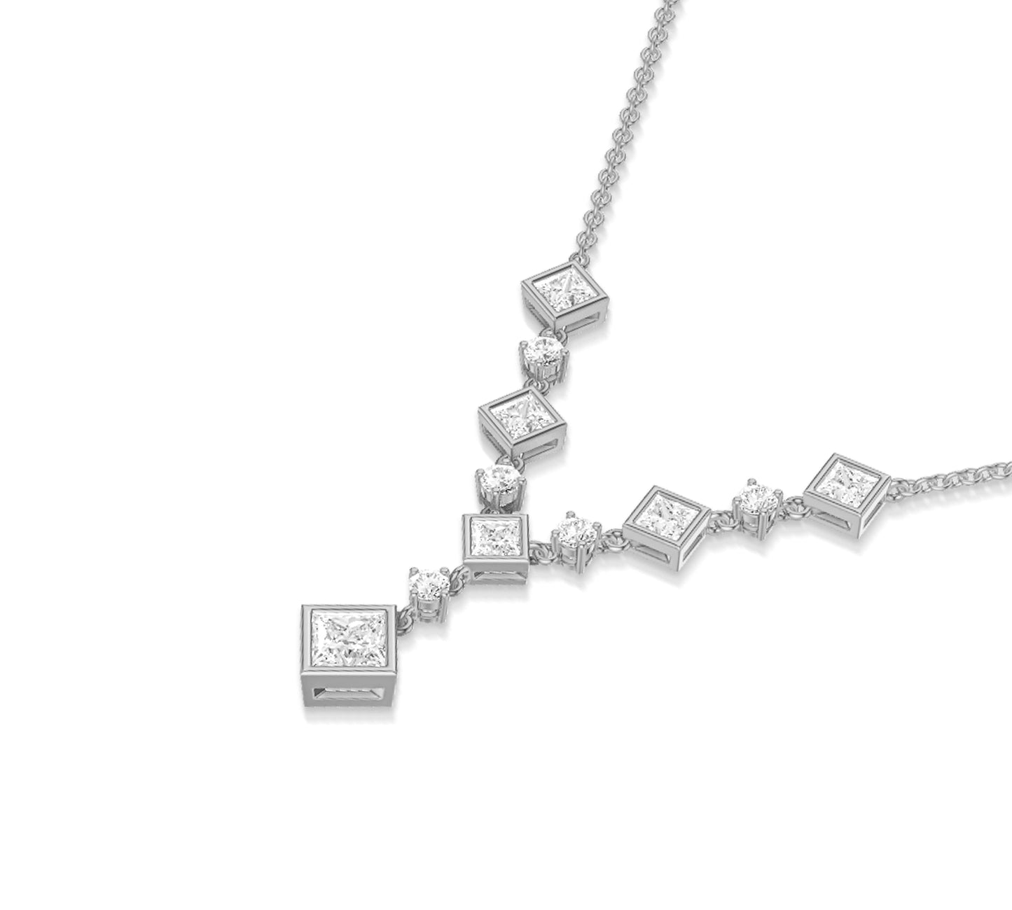 Statement diamond Y-necklace in white gold