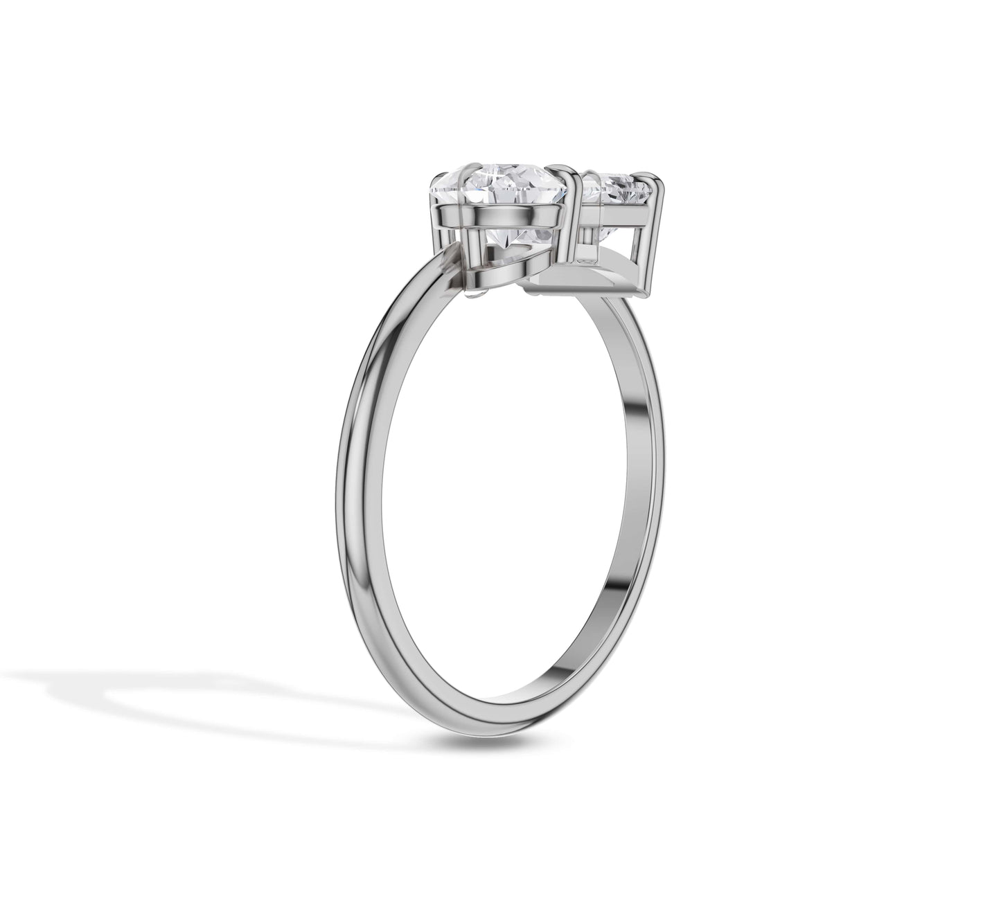 Lab grown white gold ring with dual cut stones