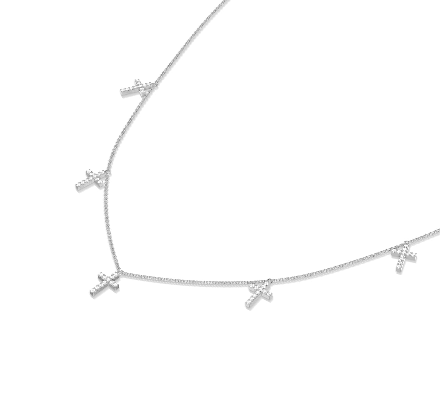 14K white gold layered necklace with pavé cross charms