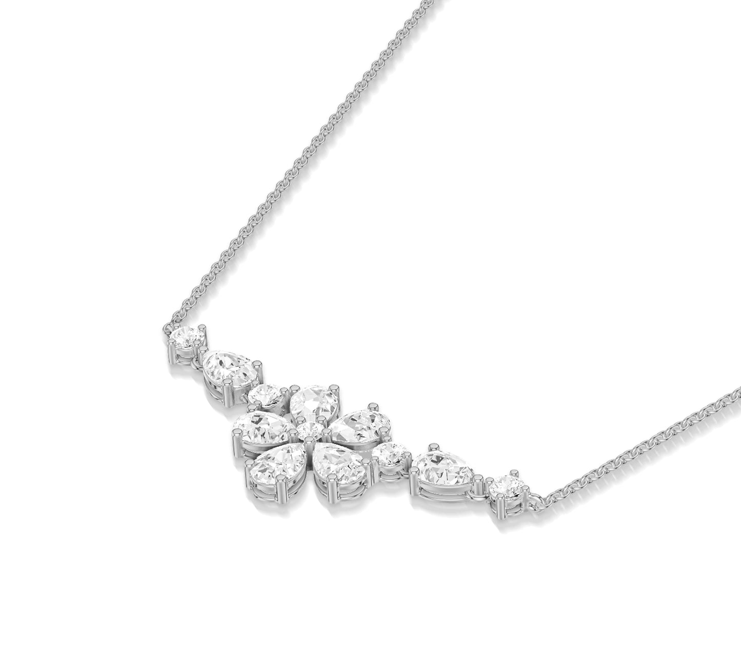 Diamond floral pendant necklace with fine gold chain