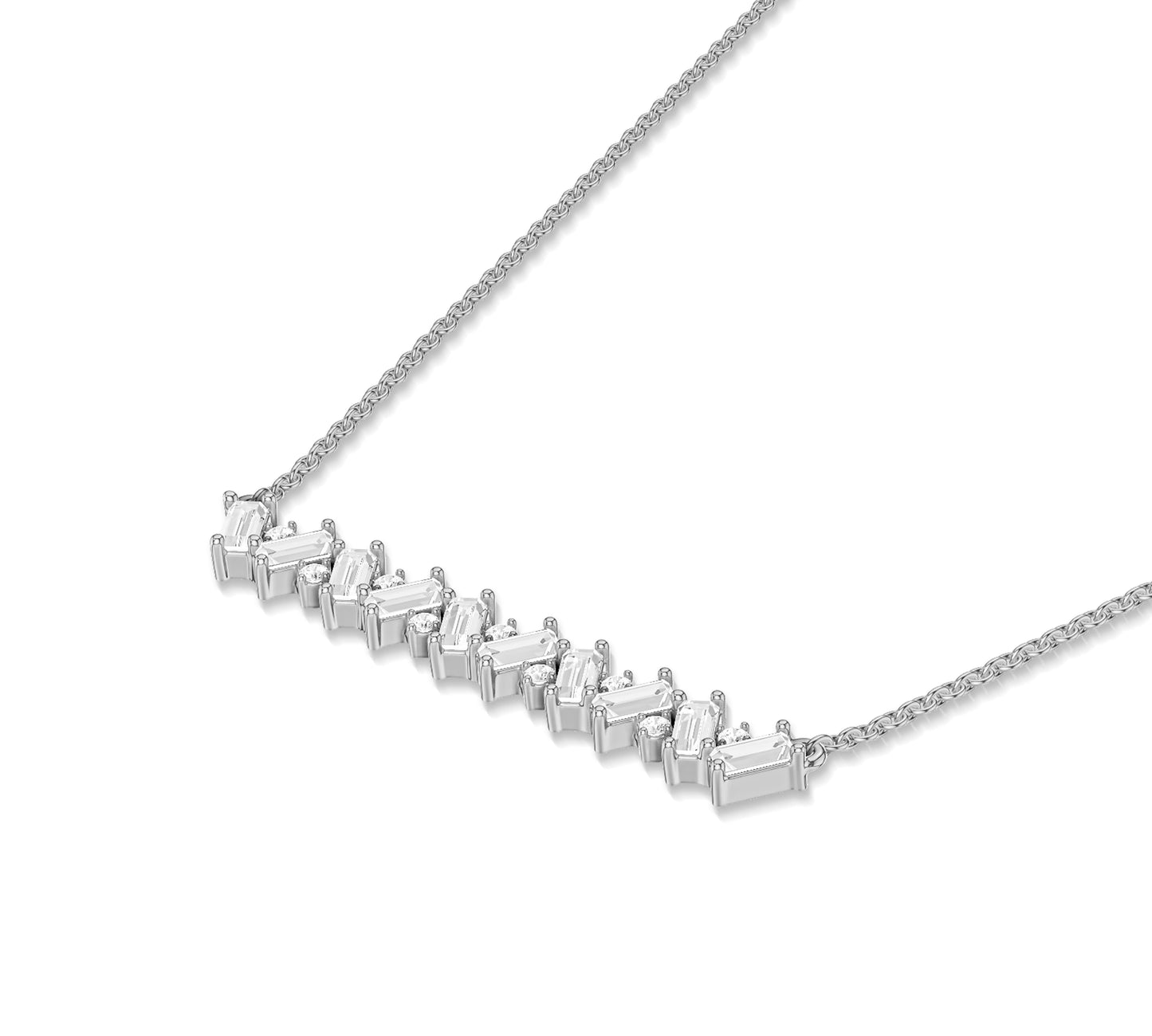 Luxury necklace featuring alternating baguette and round diamonds
