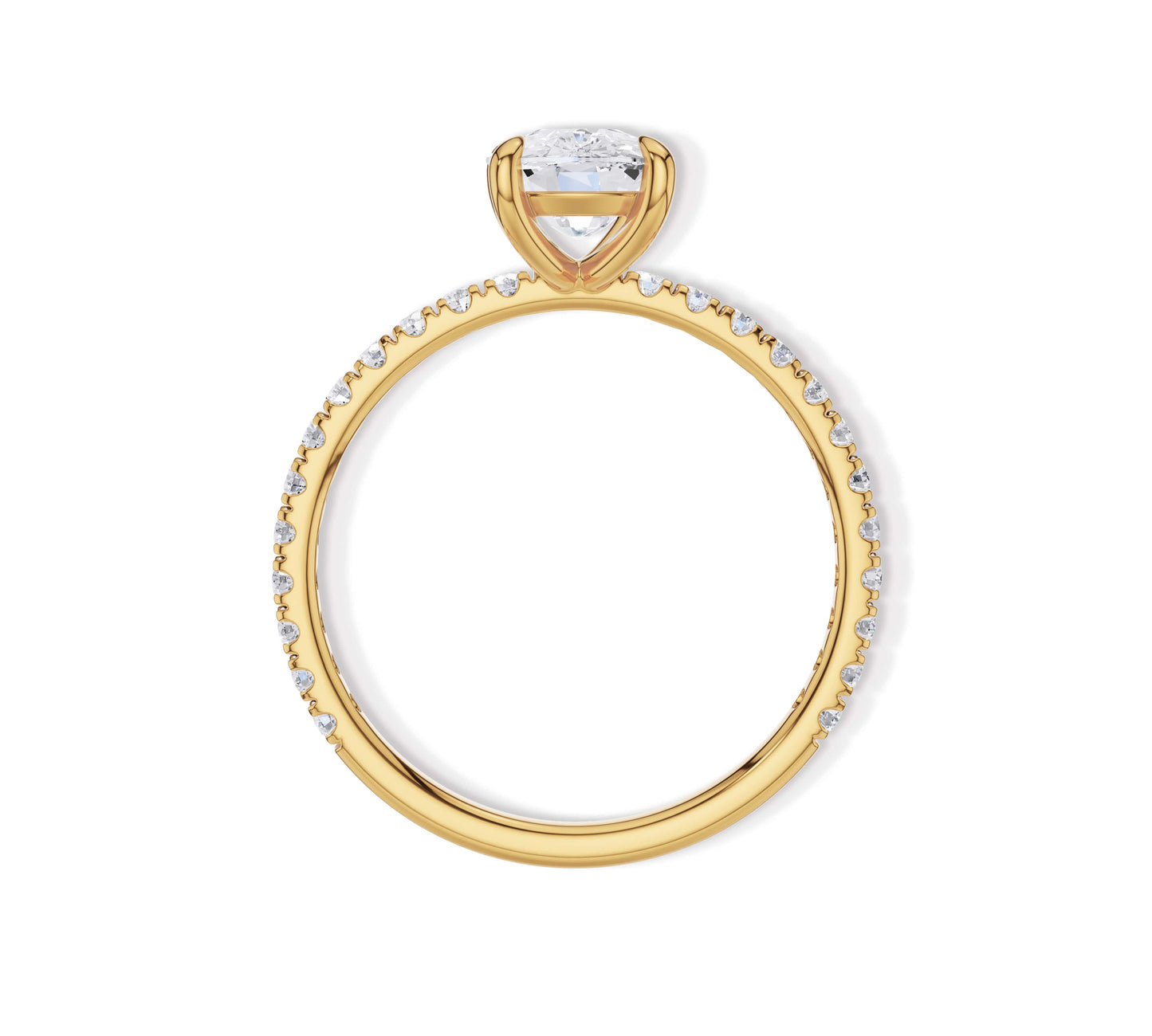 Sparkling yellow gold engagement ring with cushion moissanite