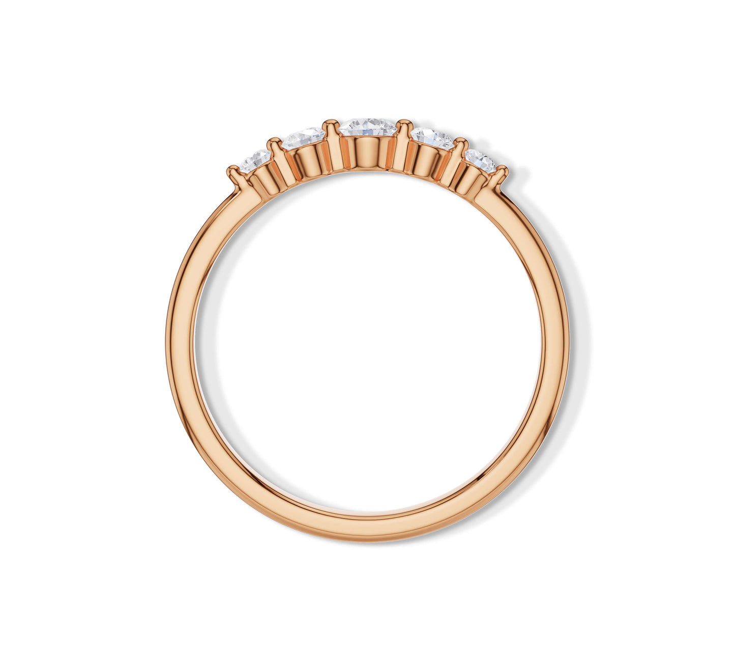Lab grown rose gold diamond ring with graduated round stones
