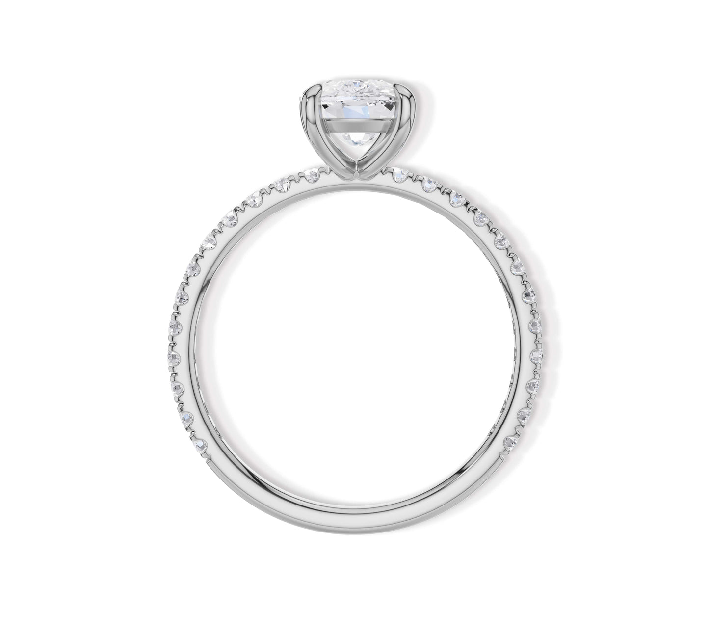Sparkling engagement ring with cushion moissanite in white gold