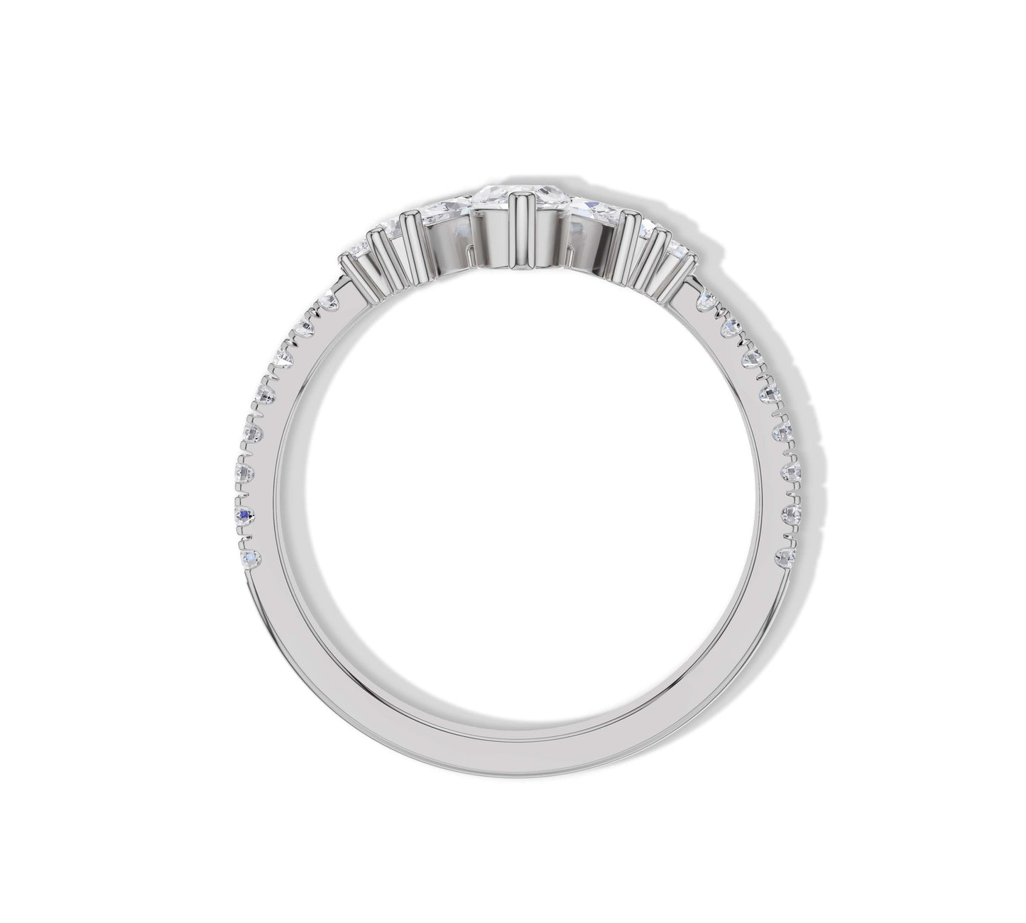 white gold ring with floral marquise diamond pattern