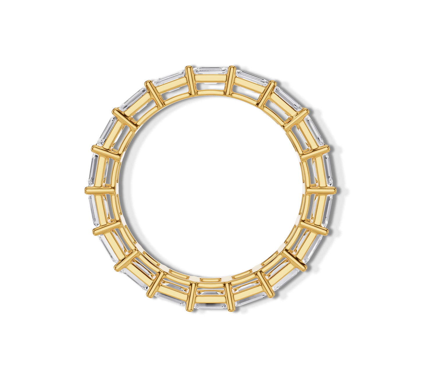 Gold ring with symmetrical emerald cuts