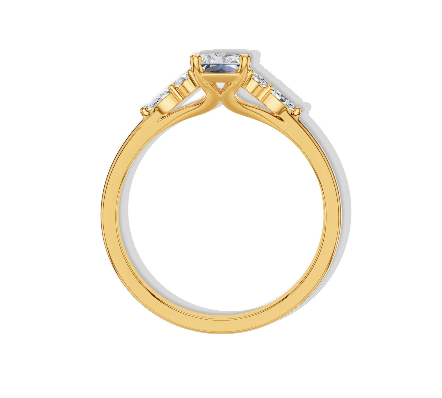 Yellow gold engagement ring with radiant cut diamond