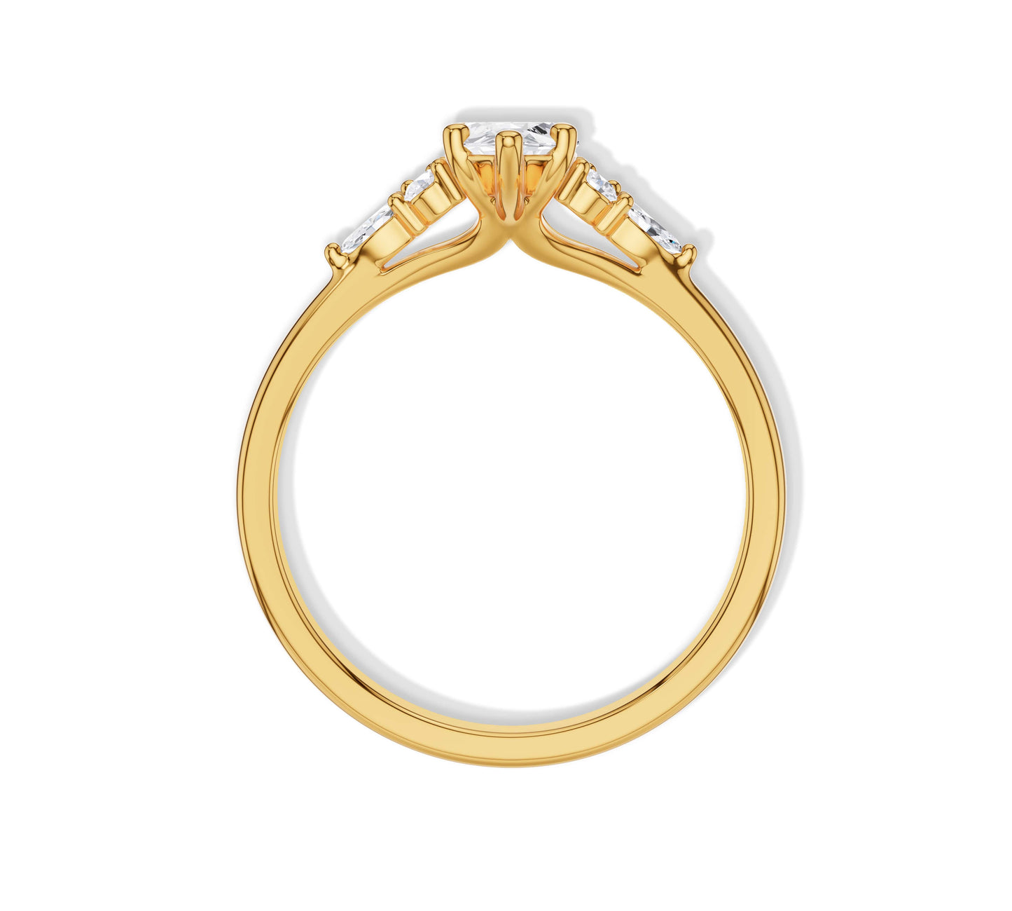Yellow gold ring with side cluster diamonds