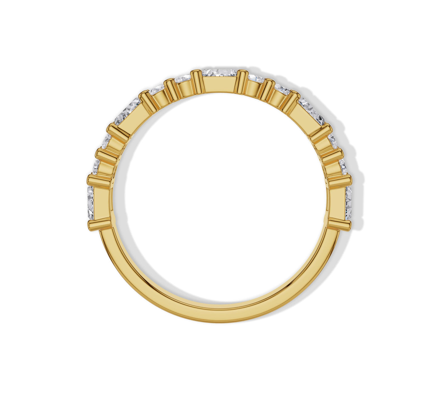 Round & Double Baguette Diamond Wedding Band