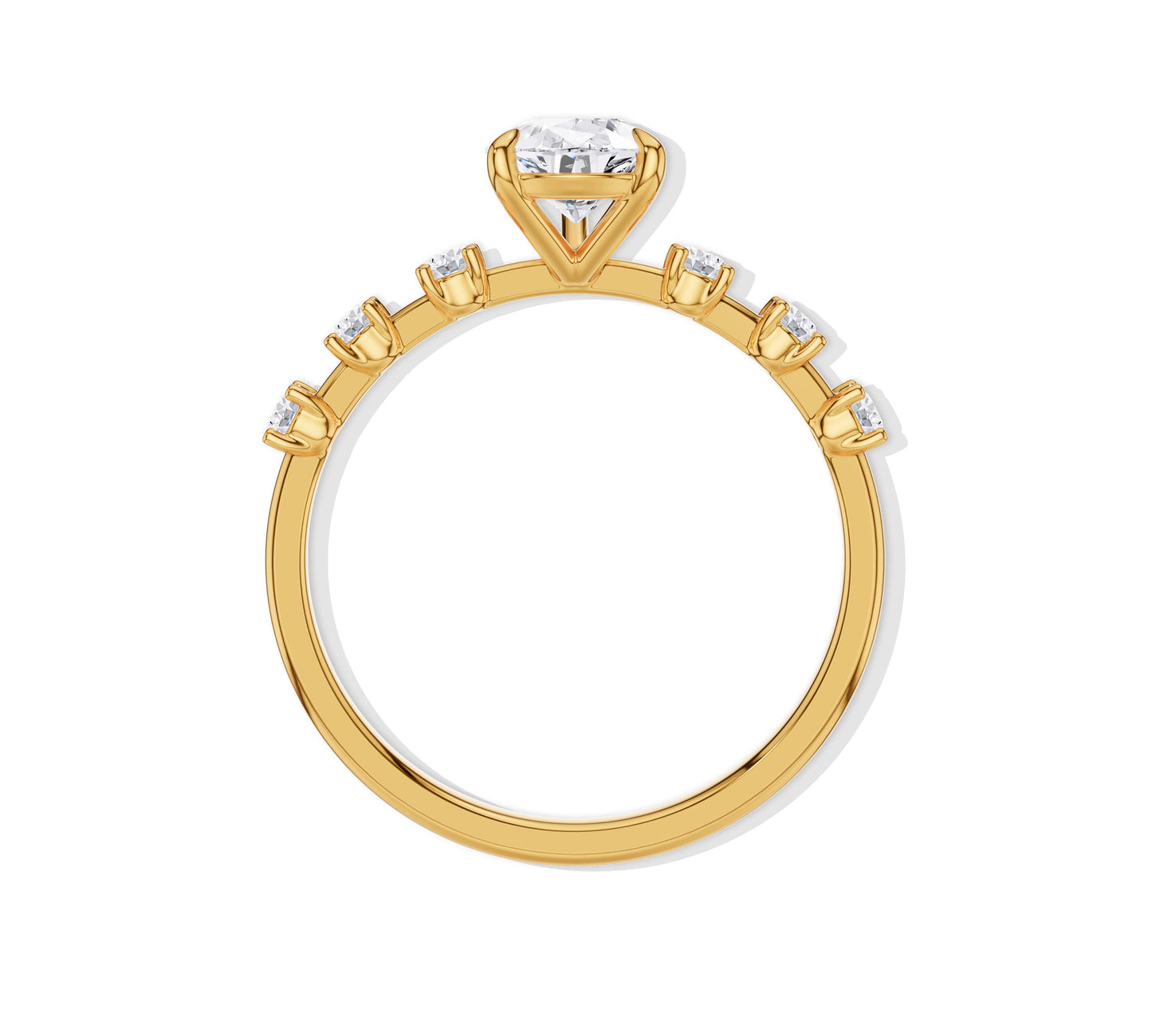 Yellow gold engagement ring with graduated side diamonds