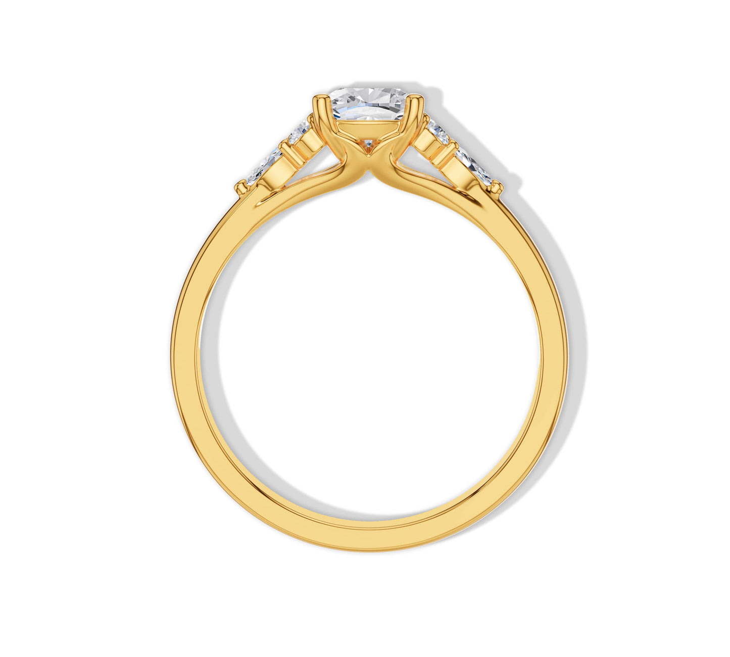 Romantic cushion diamond ring with floral side diamonds