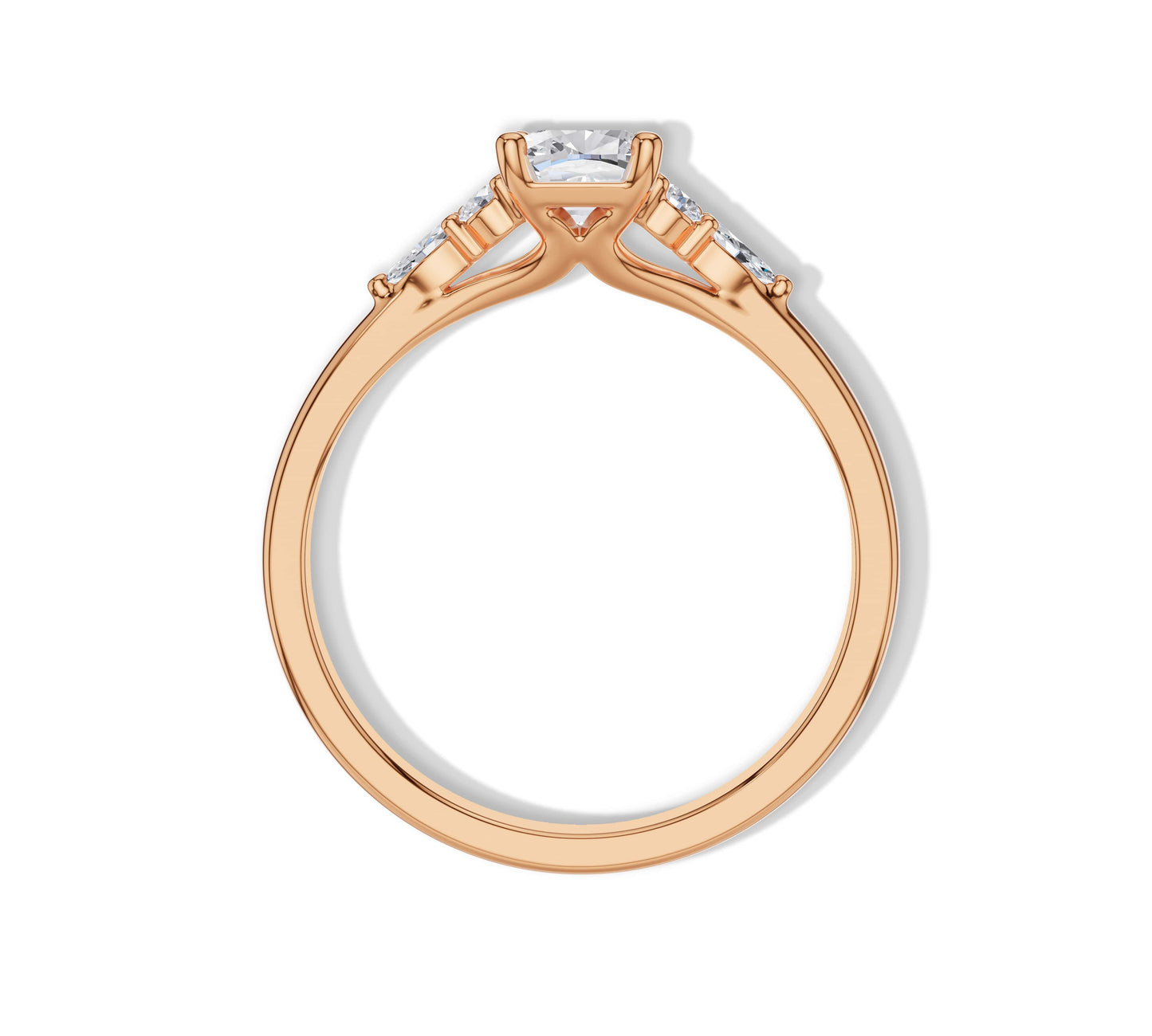 18K rose gold engagement ring with emerald cut solitaire